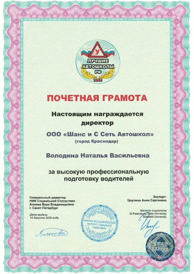 Почётная грамота директора — 2026